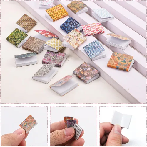 Vista 4 de 20 libros en miniatura para casa de muñecas a escala 1:12, mini libros para casa de muñecas, accesorios surtidos para casa de muñecas, suministros
