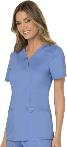 Vista 4 de Cherokee WW610 - Camiseta de ropa quirúrgica para mujer, estilo cruzado falso, para trabajar
