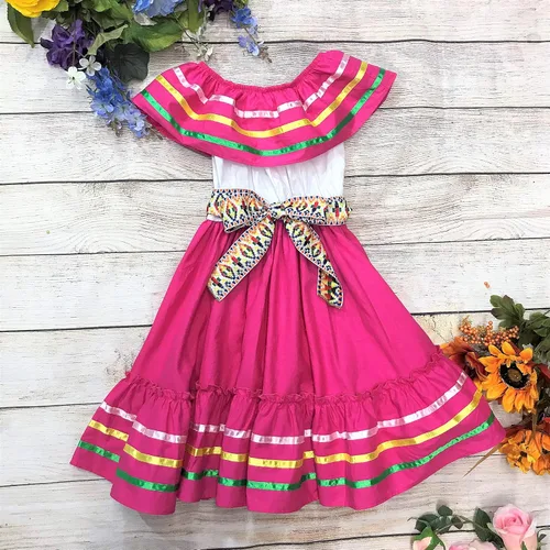 Vista 3 de unik Vestido de fiesta tradicional mexicano de cinco de mayo para niña talla 4-14