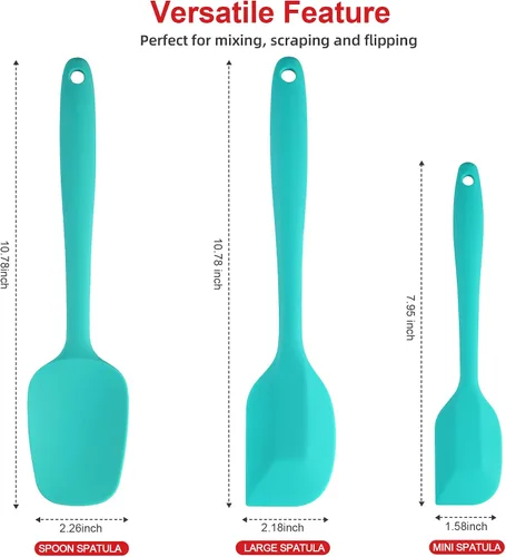 Vista 3 de Juego de espátulas de silicona, espátula de goma, cuchara y espátulas para hornear resistentes al calor de 600 °F (Aqua 3)