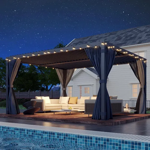 Vista 20 de EROMMY Pérgola con Persianas de 10x10 Pies, Refugio de Sombra Solar para Exteriores con Marco de Aluminio y Techo de Metal Ajustable Resistente a