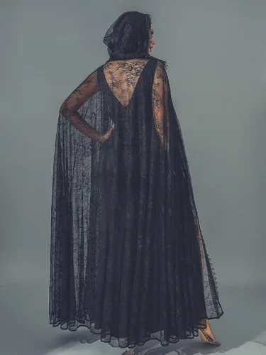 Vista 2 de GORAIS Capa larga con capucha de encaje para mujer, capa larga transparente de Halloween, para noche de boda