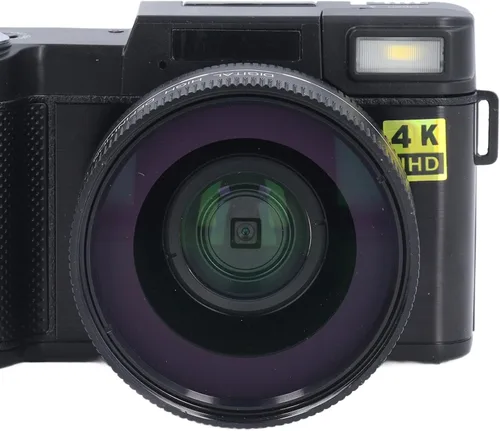 Vista 9 de Cámara digital 4K Auto Focus Anti Shake 48MP Vlogging Cámara 32G Tarjeta 180 grados Flip Screen 0.45X Lente macro gran angular (negro)