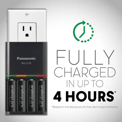 Vista 3 de Panasonic BQ-CC55KSBHA Advanced Eneloop pro - Batería recargable de 4 horas, cargador rápido con 4 luces LED indicadoras de carga, color negro