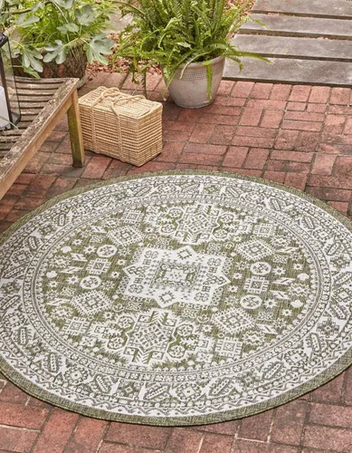 Vista 10 de Unique Loom Outdoor Aztec Collection Alfombra de área, Chalca (5 pies 3 pulgadas, octágono, aguamarina/marfil)