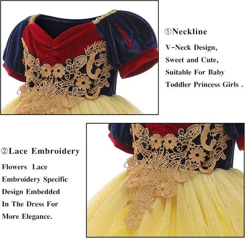 Vista 5 de JOURPEO Vestido de princesa para niñas pequeñas disfraz de cosplay de Halloween con accesorios