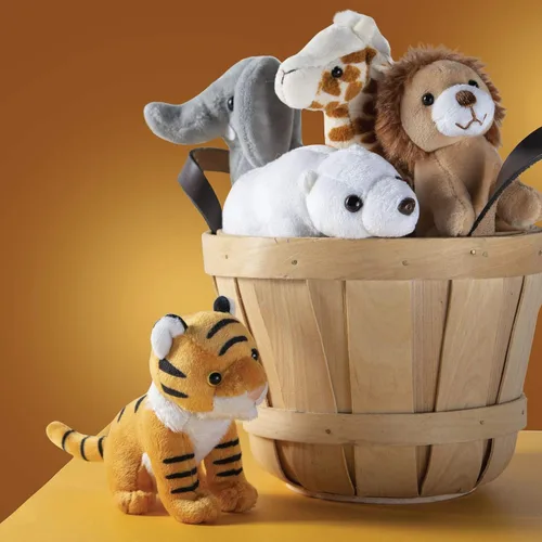 Vista 4 de PREXTEX Safari Friends - Juego de regalo de animales de peluche, 5 animales de zoológico pequeños (jirafa, tigre, león, oso polar, elefante)