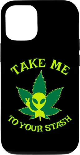 Vista 26 de iPhone 16 Alien Weed Leaf Stoner 420 Stash Fiction Pot Lovers Design Case