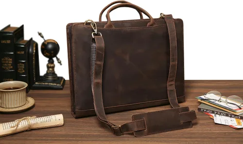 Vista 12 de Organizador de cuero genuino, maletín profesional de cuero de negocios con correa, 14 × 10.5 pulgadas personalizado Padfolio de cuero con asa, negro