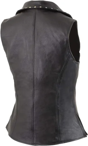 Vista 4 de Milwaukee Leather MLL4503 Chaleco de motociclista clásico de cuero con cuello en V negro para mujer con cuello de solapa remachado - S