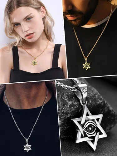 Vista 8 de FaithHeart David of Star Collar para hombres y mujeres, collar con colgante de estrella judía, acero inoxidable, amuleto hebreo, caja de regalo