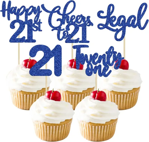 Vista 69 de Paquete de 30 adornos para cupcakes con purpurina de doble dígito para cumpleaños de 10 años, para cumpleaños, aniversario, fiesta, suministros