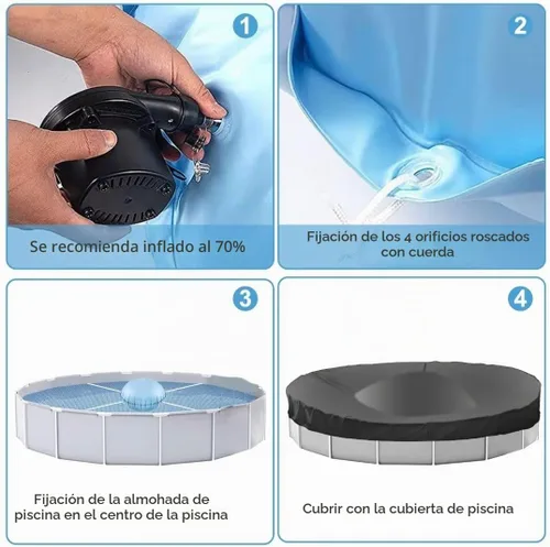 Vista 6 de Almohadas de piscina para piscinas sobre el suelo, almohada de piscina de 4 pies de diámetro resistente, almohada de aire para piscina de 0.4mm