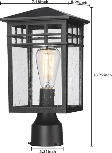Vista 4 de Lámpara de poste exterior, farol moderno de pilar exterior con acabado negro y vidrio semillado, luz de poste para jardín, patio trasero, patio