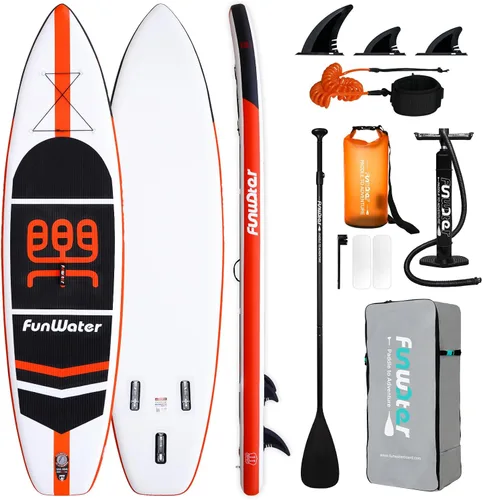 Vista 23 de FunWater Tabla de remo inflable de 11 pies y 10 pies 6 pulgadas con accesorios de tabla de remo de SUP de alta calidad, cubierta de EVA Grano