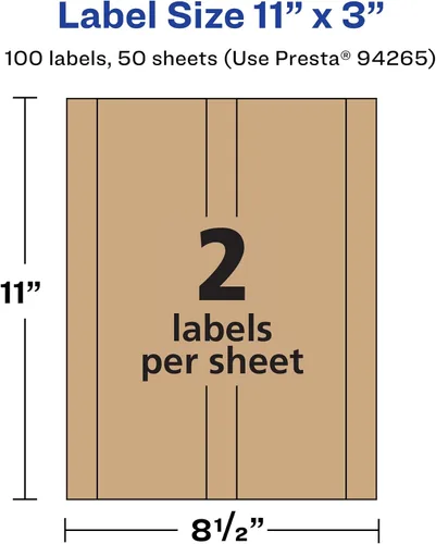 Vista 5 de Avery Etiquetas rectangulares marrón Kraft, 11 "x 3", 100 etiquetas marrón Kraft, imprimibles con láser/inyección de tinta