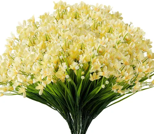Vista 9 de 6 paquetes de flores artificiales de narcisos, vegetación artificial falsa, resistente a los rayos UV, no se decolora, plantas de plástico sintético