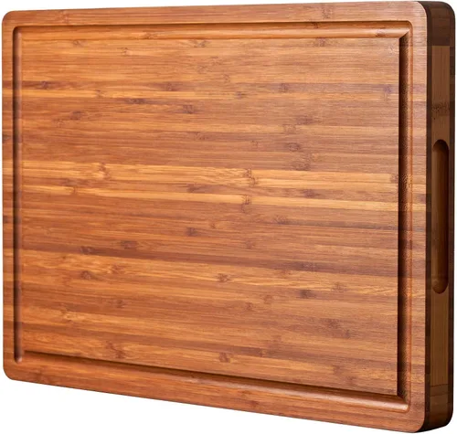 Vista 7 de Tablas de cortar de bambú para cocina, bloque de carnicero de madera extra gruesa, bloque de madera resistente, tablas de embutidos y platos