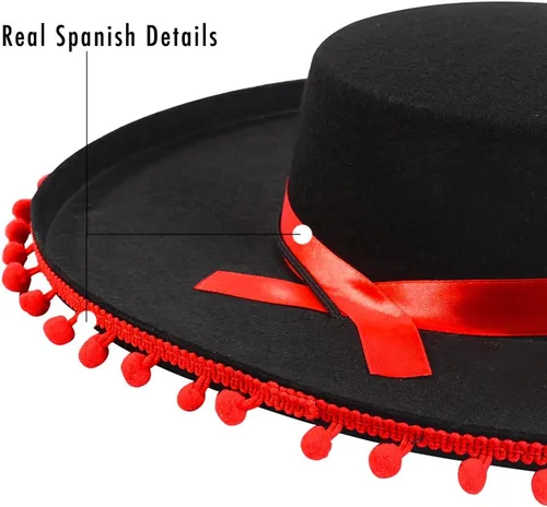 Vista 4 de Funny Party Hats - Traje de Matador: Sombrero de Lucha de Toros Negro y Rojo