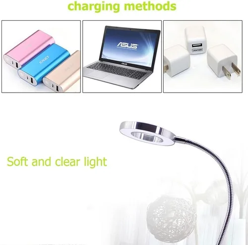Vista 3 de ZJchao Lámpara de aumento de luz fría 2.5X, luz LED USB de belleza con clip de tubo de metal brazo oscilante para manicura de cejas y extensión