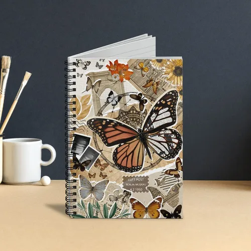 Vista 6 de GOLEEX Blank Spiral Notebook Butterfly Journal Collage Vintage Retro Weekly Planner Soft Durable Cover Ruled Note Taking Notebooks School Work