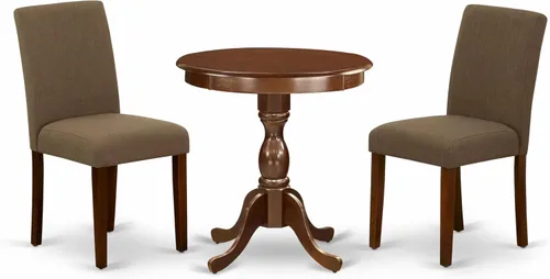 Vista 16 de East West Furniture ESAB3-BCH-06 - Juego de mesa de cocina de 3 piezas contiene una mesa de comedor redonda con pedestal y 2 sillas de comedor