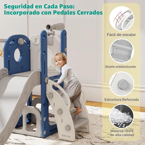 Vista 4 de kinbor Juego de tobogán 6 en 1 para niños pequeños - Diversión en interiores y exteriores para niños de 1 a 3 años, incluye aro de baloncesto