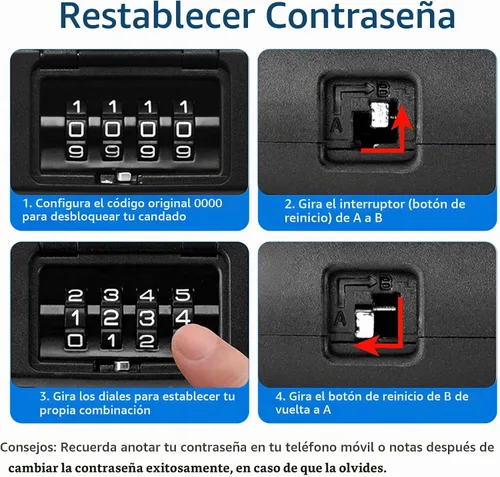 Vista 2 de Cerradura en U para bicicleta resistente, cerradura de bicicleta con contraseña de combinación de 4 dígitos con grillete de bloqueo en U