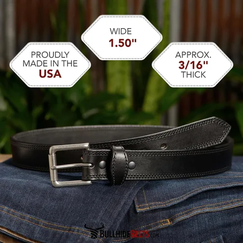 Vista 2 de Cinturones Bullhide Cinturón de cuero para hombre de 1.5 pulgadas Negro