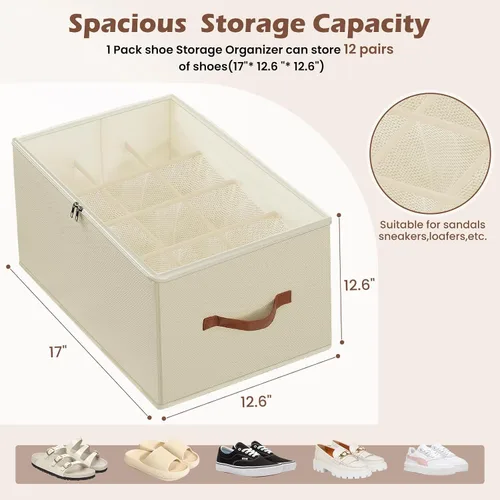 Vista 2 de Organizador de zapatos plegable para armario, caja organizadora de almacenamiento de zapatos con cubierta transparente y asas resistentes