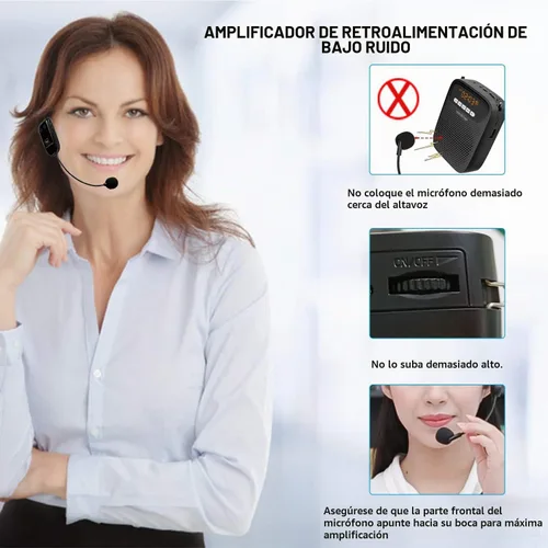 Vista 8 de Amplificador de voz portátil, auriculares inalámbricos y con cable, micrófono con altavoz, mini micrófono personal ligero para profesores