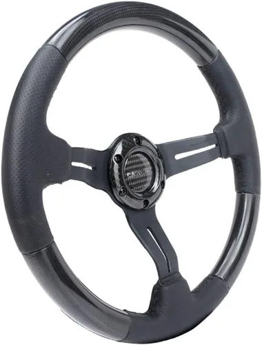 Vista 2 de NRG Innovations NRG-ST-010CFBS - Volante de fibra de carbono con detalles de piel de 13.780 in, 1.5 pulgadas, costura negra profunda