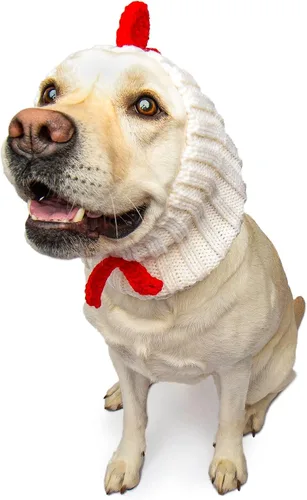 Vista 12 de Zoo Snoods Disfraz de gallo – Redecilla tejida para las orejas de perro de pollo para mascotas, cubierta cálida para el cuello para Halloween e