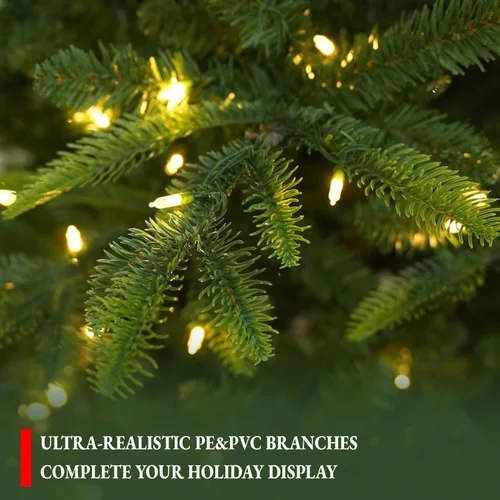 Vista 4 de Árbol de Navidad preiluminado de 7.5 pies con 450 LED blancos Árbol de capa verde
