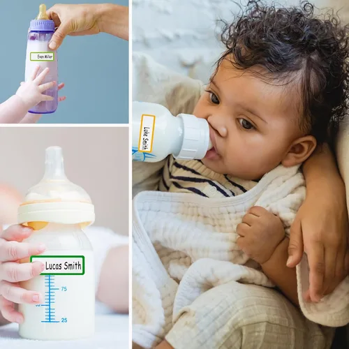Vista 6 de Etiquetas de nombre para cosas infantiles para guardería, etiquetas impermeables para suministros escolares, 126 etiquetas para botellas de agua