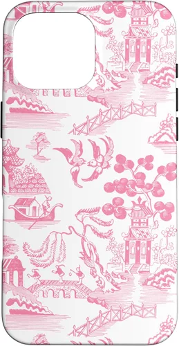 Vista 19 de Preppy Pink Willow Pattern Chinoiserie Toile Case for iPhone 17