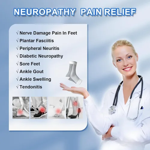 Vista 3 de Calcetines de neuropatía para mujeres y hombres, calcetines de compresión calmantes para dolor neuropatía, tobilleras para fascitis plantar