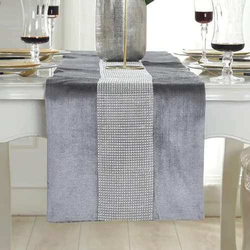 Vista 9 de Camino de mesa largo con lentejuelas y diamantes de imitación y borlas para comedor, Navidad, boda, fiesta, decoración de mesa