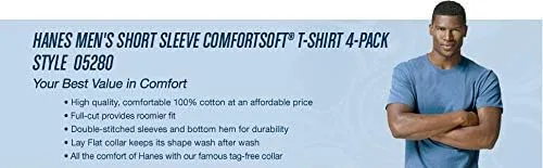 Vista 5 de Hanes ComfortSoft - Camiseta de manga corta para hombre (paquete de 4)