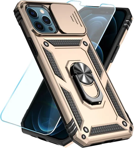 Vista 31 de SunStory Funda compatible con iPhone 12 Pro Max con protector de pantalla HD, cubierta de cámara deslizante y soporte de anillo giratorio