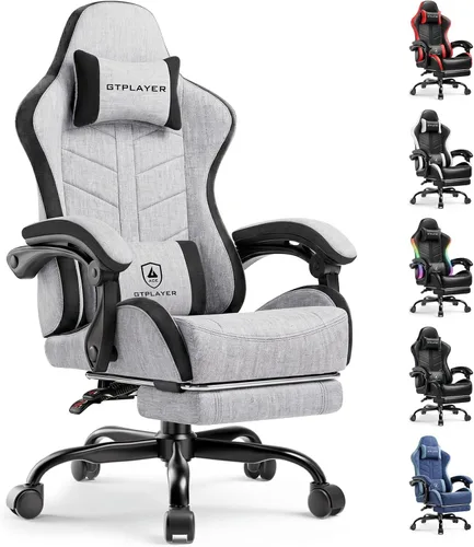 Vista 11 de GTPLAYER - Silla de juegos con reposapiés, silla de juegos de computadora para adultos, silla de jugadores de altura ajustable con reclinación