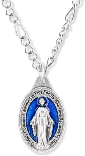 Vista 6 de Caritas et Fides Paquete de 10 medallas milagrosas Colgante de medalla milagrosa de 1 pulgada de plata oxidada con esmalte azul para collar