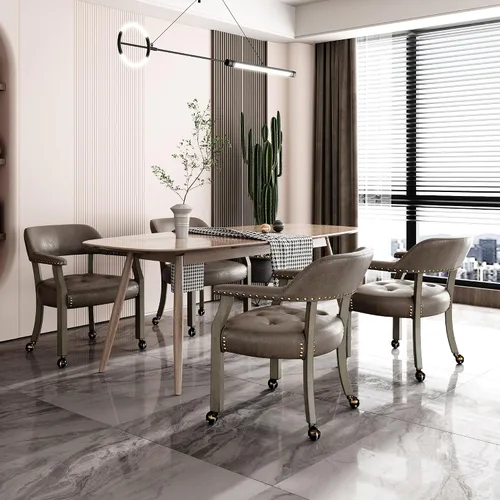 Vista 55 de Juego de 2 sillas de comedor con ruedas, poliuretano gris antiguo Gris (Antique Grey)
