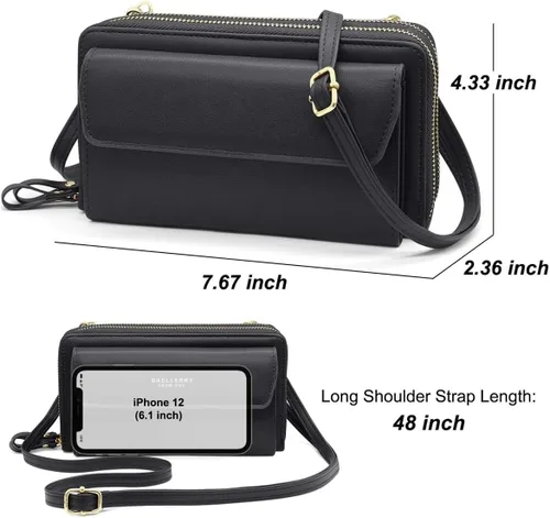 Vista 2 de Cartera de cuero para mujer con doble cremallera y correa para el hombro