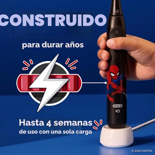 Vista 7 de Oral-B iO Kids Limitada Cepillo de dientes eléctrico recargable, Spiderman con 1 Cabezal de Cuidado Suave - Sensor Automático de Presión