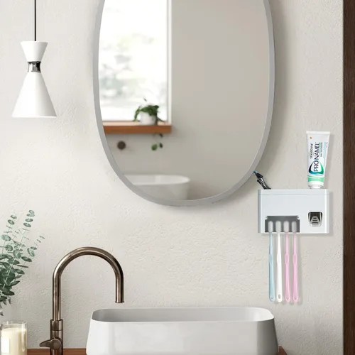 Vista 5 de LUEXBOX Soportes autoadhesivos para cepillos de dientes montados en la pared, soporte multifunción para pasta de dientes con cubiertas, dispensador