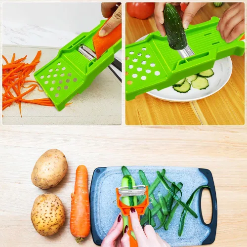 Vista 5 de Juego de utensilios de cocina multifuncionales, pelador multifuncional 3 en 1, pelador de una sola hoja, exprimidor de limón, pelador de patatas