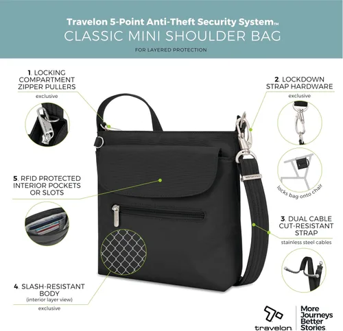 Vista 3 de Travelon Mini bolso de hombro clásico antirrobo