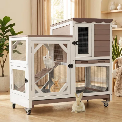Vista 12 de Aivituvin Rabbit Hutch - Jaula de conejito para interiores y exteriores, 2 pisos, casa de mascotas, jaula de conejillo de indias con ruedas, 36
