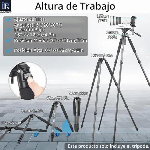 Vista 6 de Trípode de Fibra de Carbono RT80C Profesional para Observación de Aves de Alta Resistencia Cámara de 20kg de Carga Máxima Trípode de Cuenco